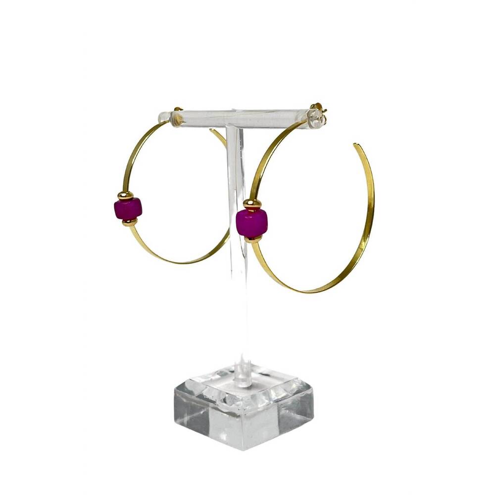 NEW LUCKY STAR JEWELS caroline gemstone hoop earrings in gold with amethyst